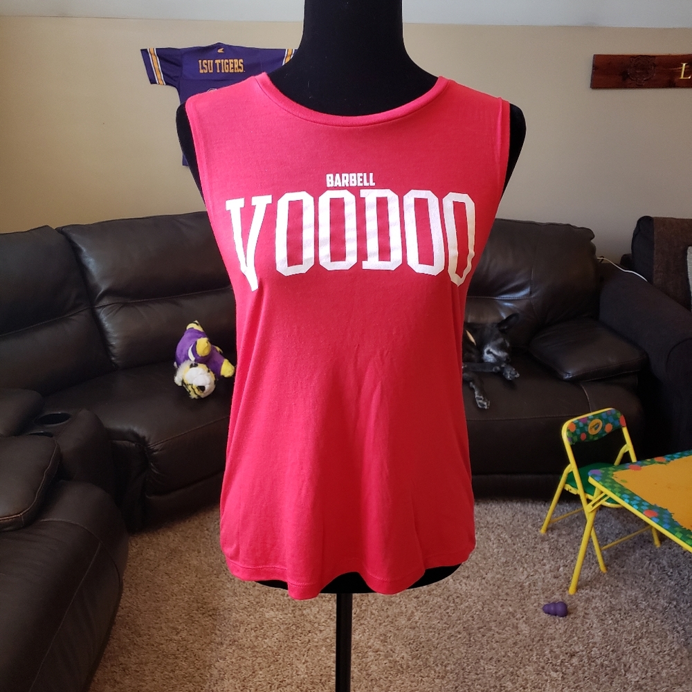 Red barbell voodoo tank top